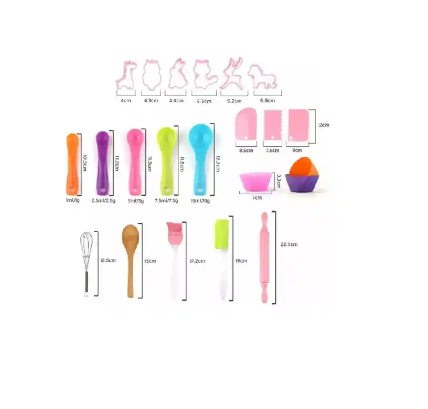 Juego Pasteleria Reposteria Niños Delantal Gorro Chef 26 Pcs