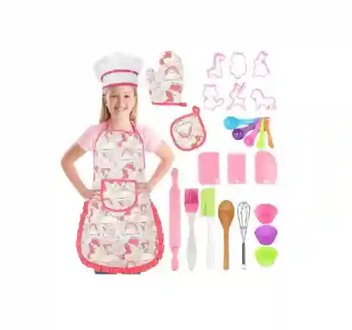 Juego Pasteleria Reposteria Niños Delantal Gorro Chef 26 Pcs