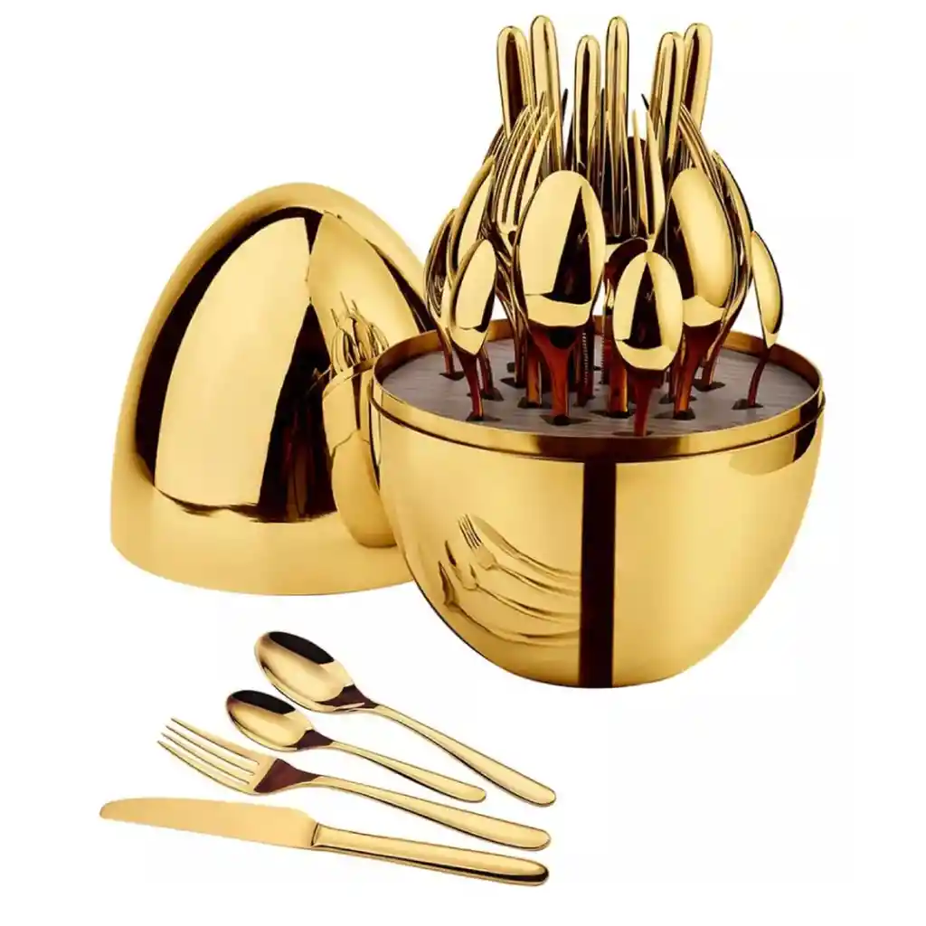 Kit De Cubiertos Con Estuche - Elegancia En Huevo Dorado