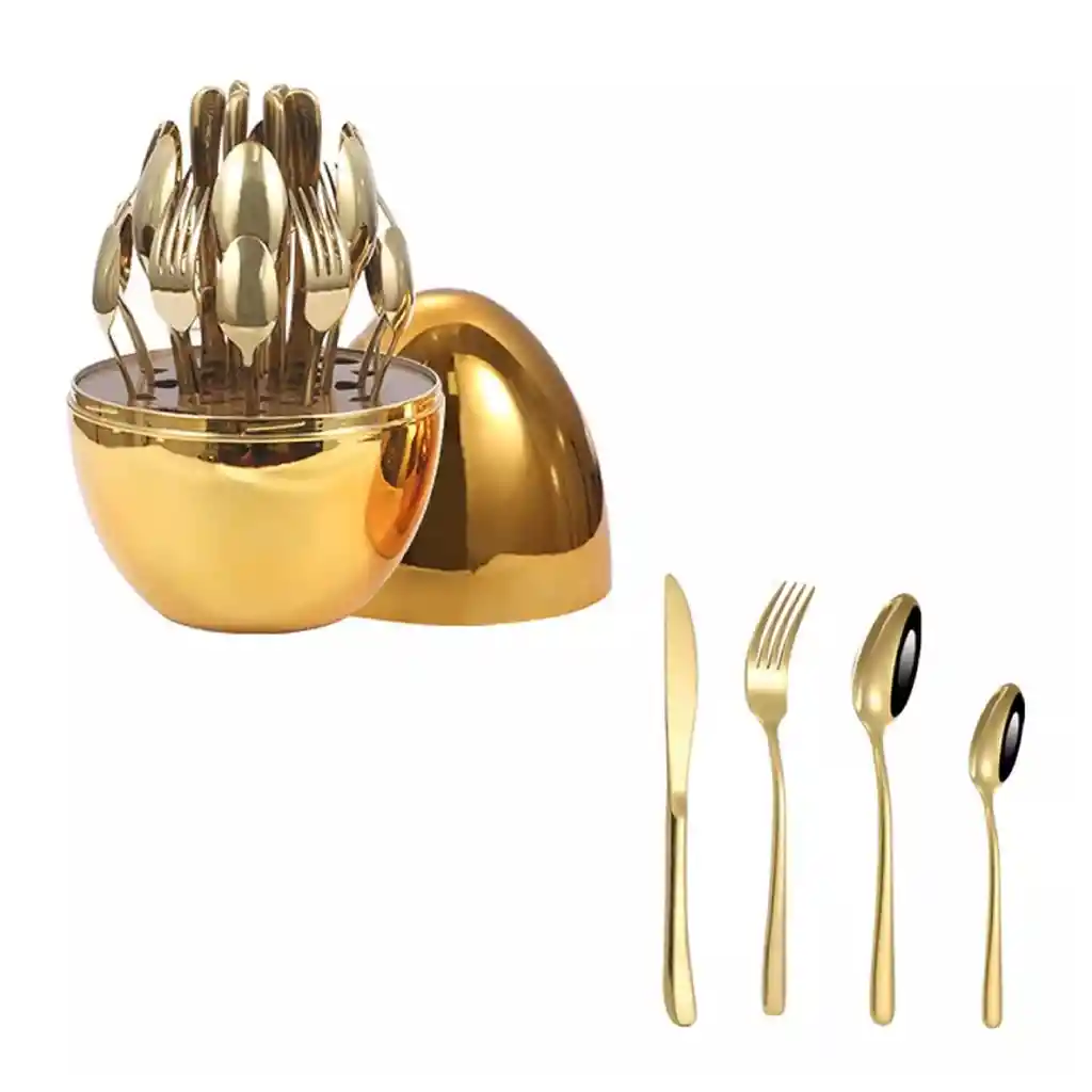 Kit De Cubiertos Con Estuche - Elegancia En Huevo Dorado