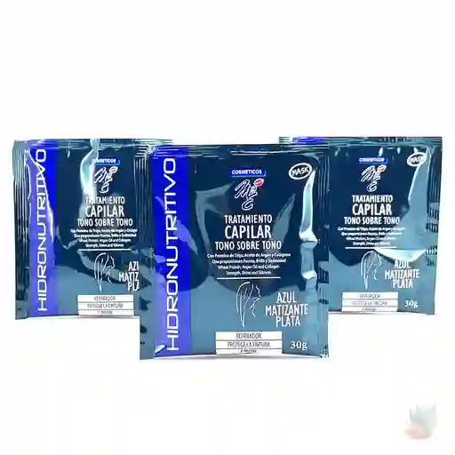 Tratamiento Capilar "tono Sobre Tono Azul Matizante Plata" De La Línea M Y E X1 Sobre 30g