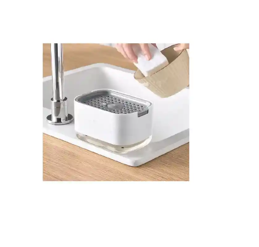 2 En 1 Dispensador De Jabon Con Fibra Esponja Lava Trastes