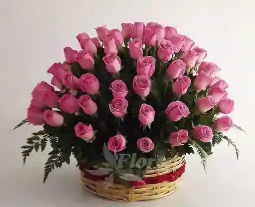 Canasta Redonda De Rosas Rosadas