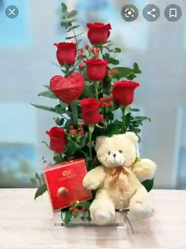 Canasta De Rosas Con Chocolates Y Peluche