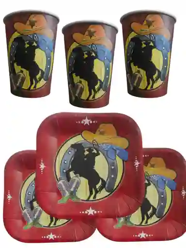 10 Platos Y Vasos Sherif Caballo Vaquero Cumpleaños Fiestas