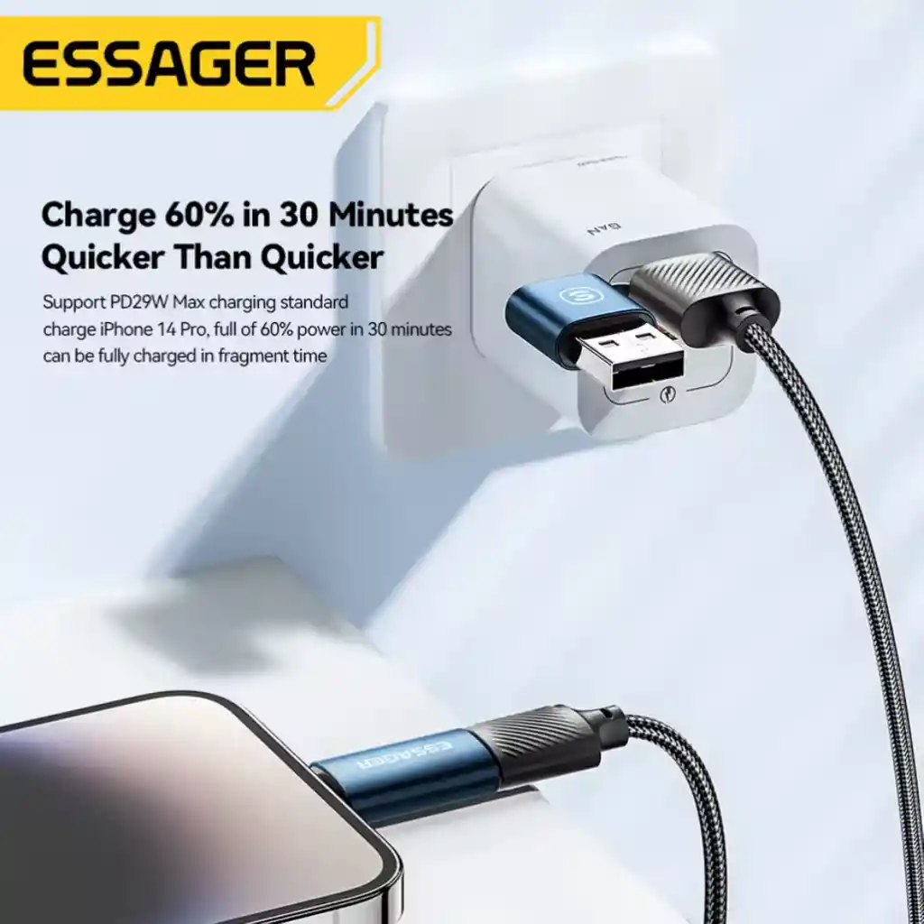 Cable Carga Rapida Para Iphone Lightning Usb Y Usb-c 65w