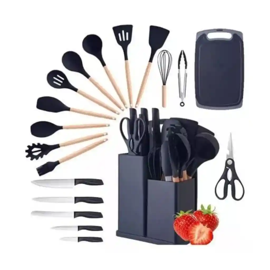 Set Utensilios De Cocina En Silicona Y Juegos De Cuchillos 19*piezas