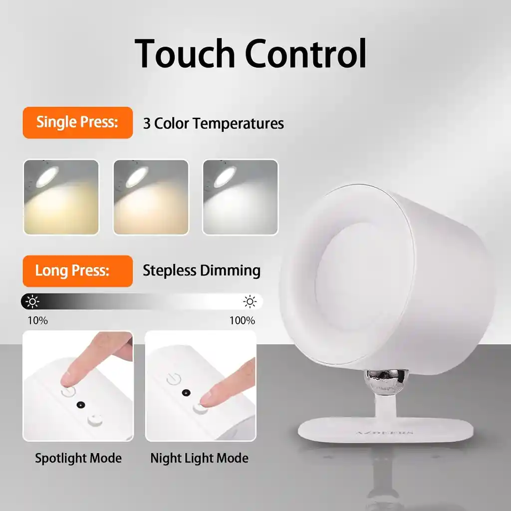Lámpara Led De Pared Con Control Táctil, 360° Ajustable