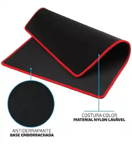 Pad Mouse Negro 70x30cm Con Bordes Rojos