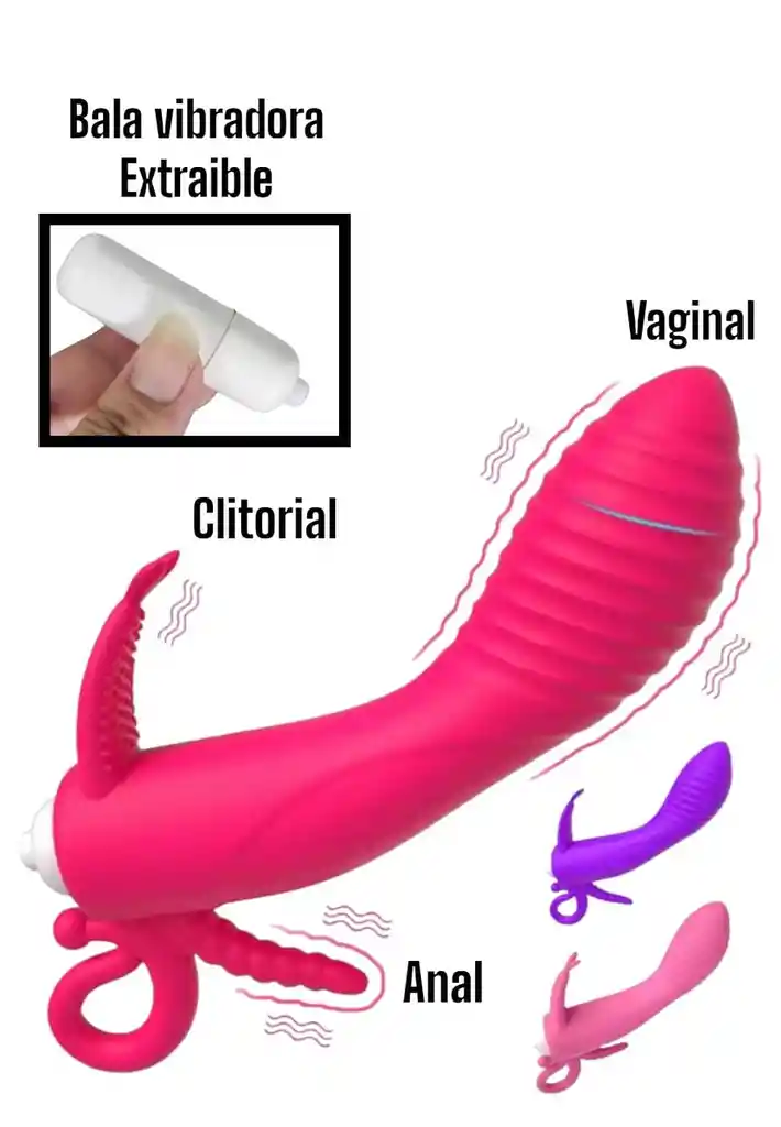 Vibrador Funda 3 En 1 Anal Clitorial Y Vagibal Con Bala Extraible