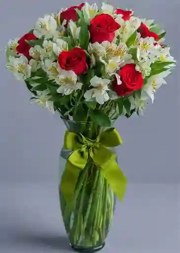 Jarron De Rosas Con Astromelia