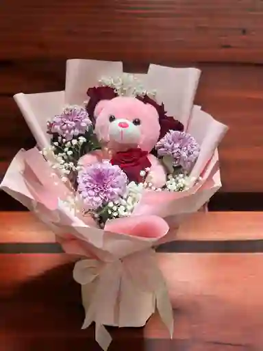 Bouquet De Mix De Flores Con Peluche Pequeño
