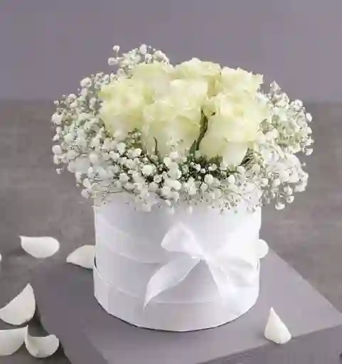Caja Redonda De Rosas Blancas