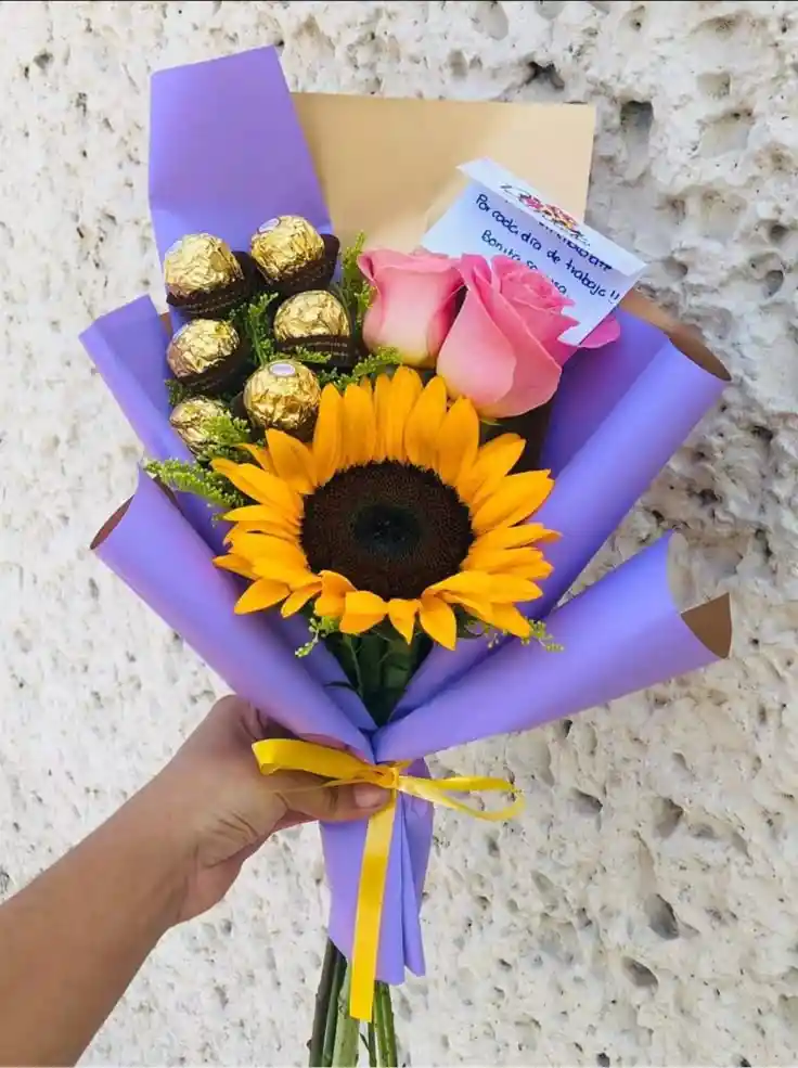 Bouquet Girasol Con Chocolates