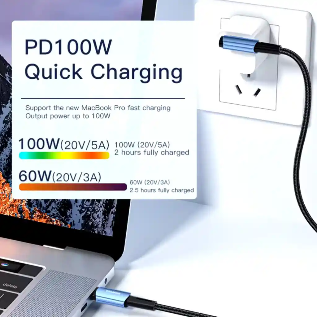 Cable Carga Rapida Usb Tipo C Para Iphone Samsung Mac 100w