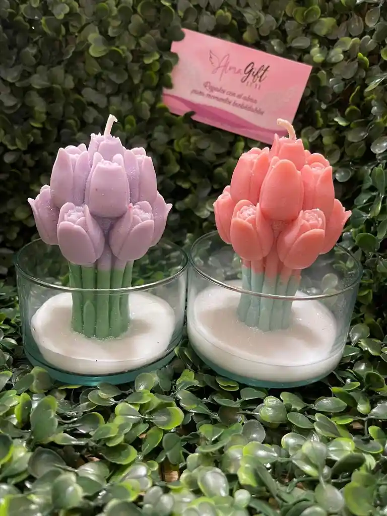Vela En Forma De Ramo Tulipanes