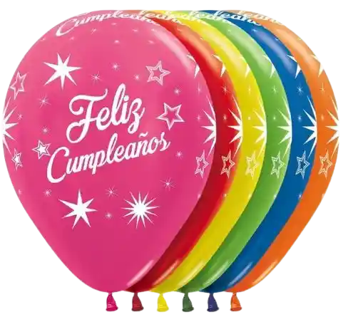 Globos Feliz Cumpleaños Satin Y Metal Destellos X12 Unds Sempertex