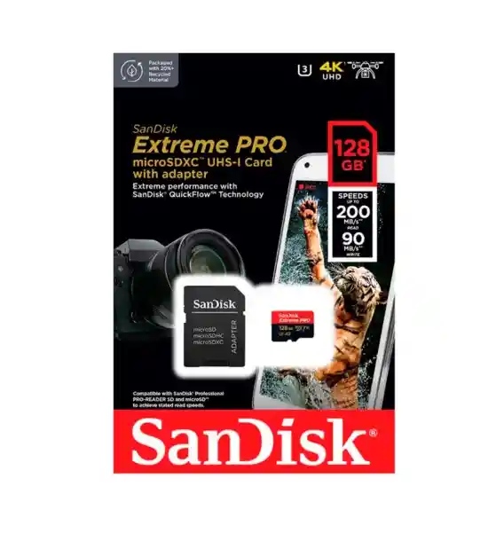 Memoria Micro Sd Sandisk Extreme Pro 4k 128 Gb Uhs-i Class 10