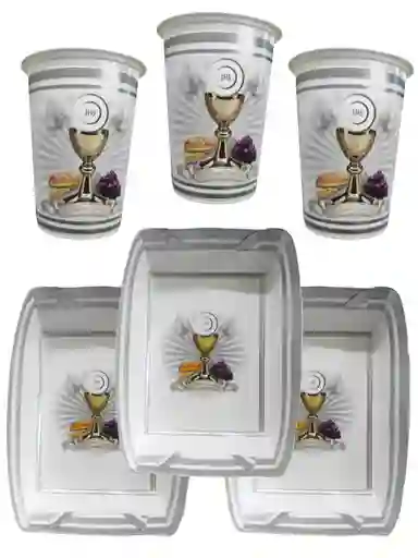 12 Platos Y Vasos Mi Primera Comunion Fiesta Decoracion