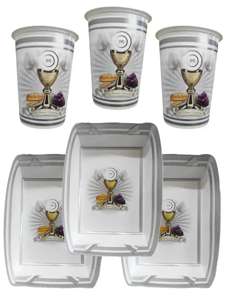 12 Platos Y Vasos Mi Primera Comunion Fiesta Decoracion