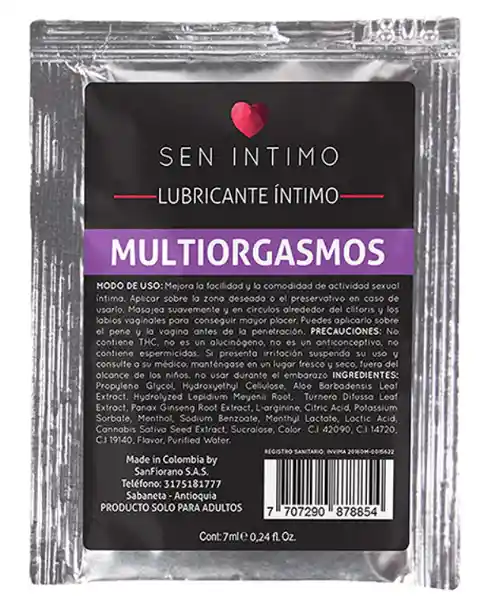 Lubricante Multiorgasmos Sachet X 7 Ml