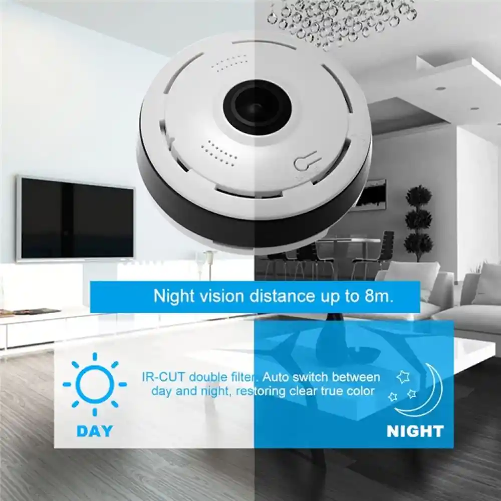 Cámara Panoramica Wifi Ojo De Pez 360 Grados Interior V380-v3