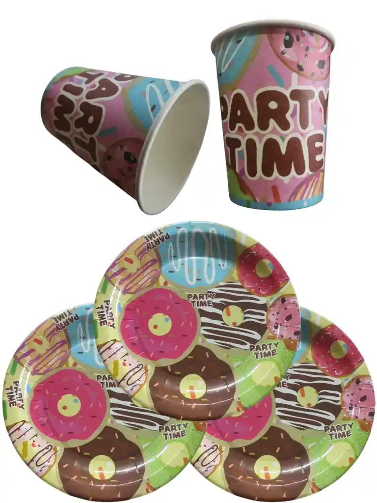 10 Platos Y Vasos Donas Dulce Fiesta Decoracion
