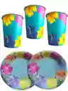 10 Platos Y Vasos Fiesta Hawaiana Aloha Tropical Decoracion
