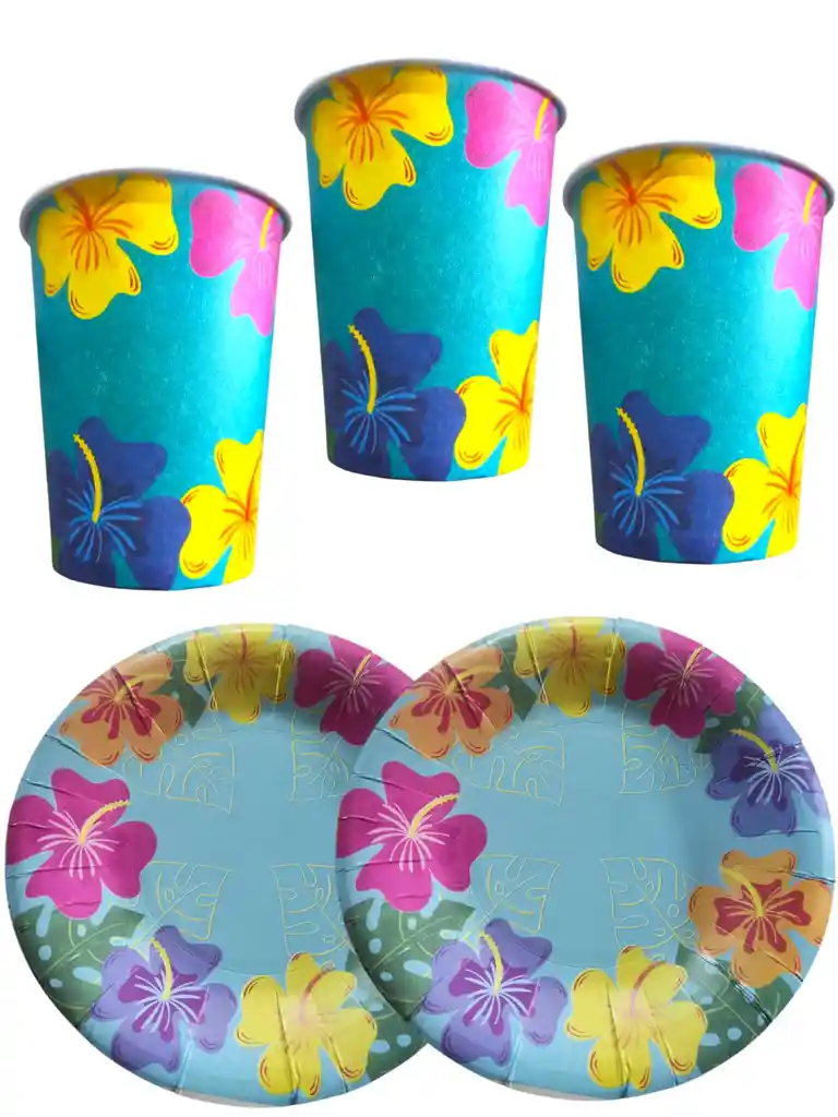 10 Platos Y Vasos Fiesta Hawaiana Aloha Tropical Decoracion