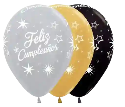 Globos Feliz Cumpleaños Satin-metal Destellos X12 Unds Sempertex