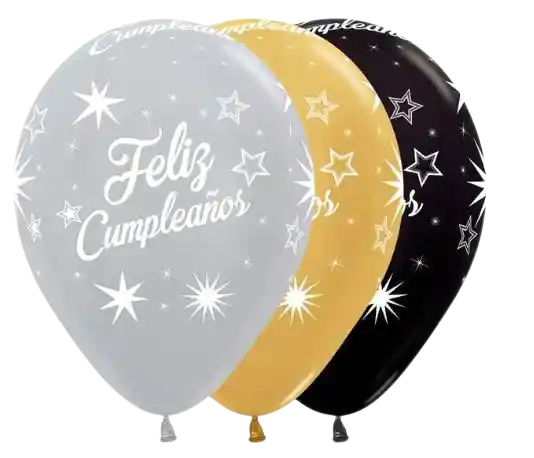 Globos Feliz Cumpleaños Satin-metal Destellos X12 Unds Sempertex