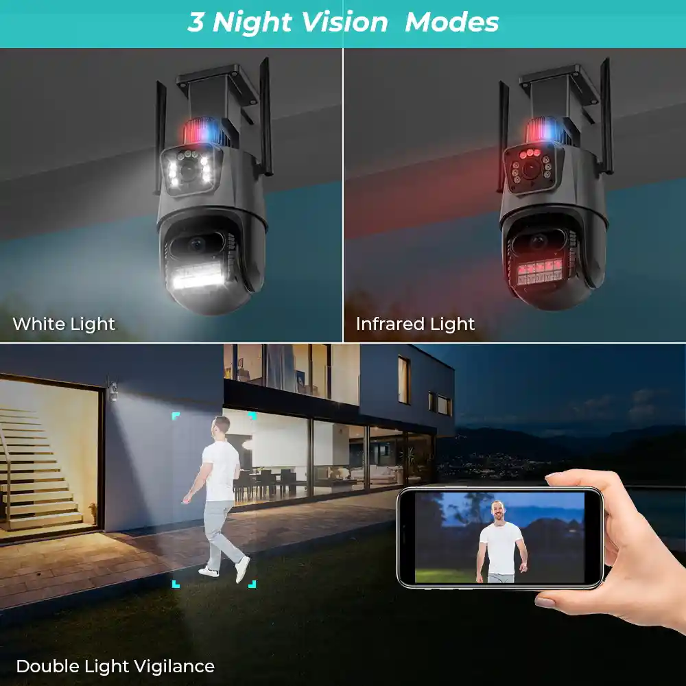 Cámara De Seguridad Ptz Doble Lente Alarma Inteligente Wifi