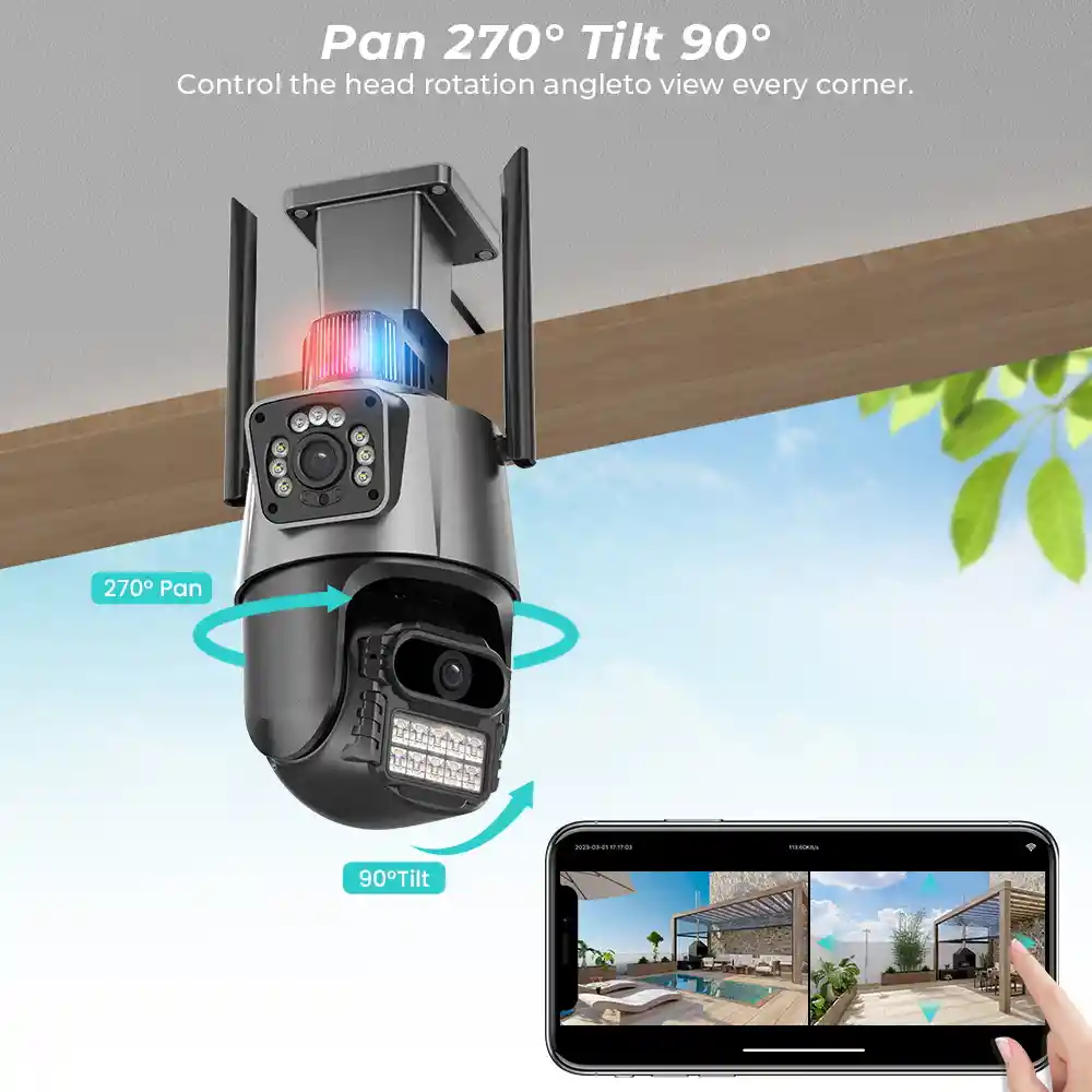 Cámara De Seguridad Ptz Doble Lente Alarma Inteligente Wifi