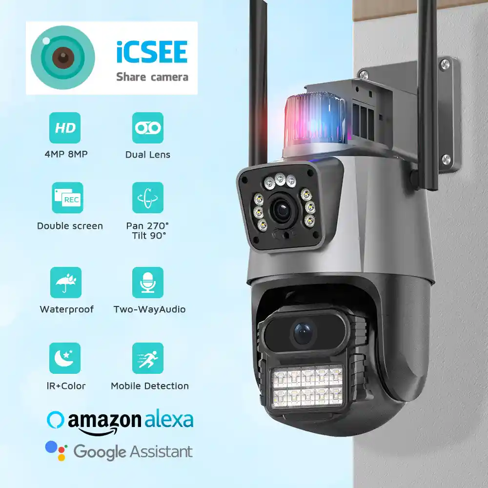 Cámara De Seguridad Ptz Doble Lente Alarma Inteligente Wifi