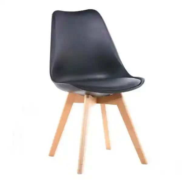 Silla Moderna Plástica Acolchada Con Patas En Madera 78x46 Cm