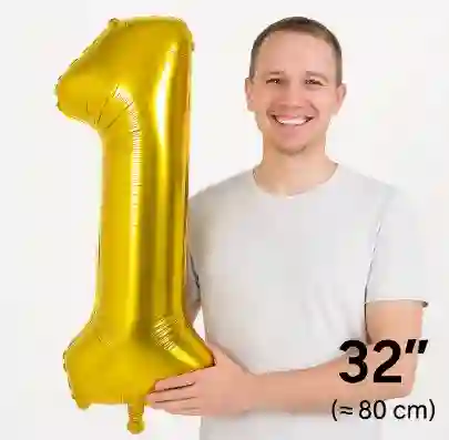 Globo Numero 1 Uno Dorado Grande Metalizado (32" / 80 Cm)