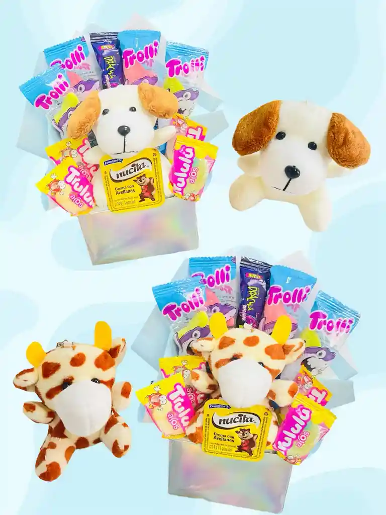 Regalo Dia Del Niño Con Peluche Llavero De Perro O Jirafa Con Dulces - Dia Del Niño - Feliz Dia - Feliz Cumpleaños