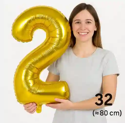 Globo Numero 2 Dos Dorado Grande Metalizado (32" / 80 Cm)