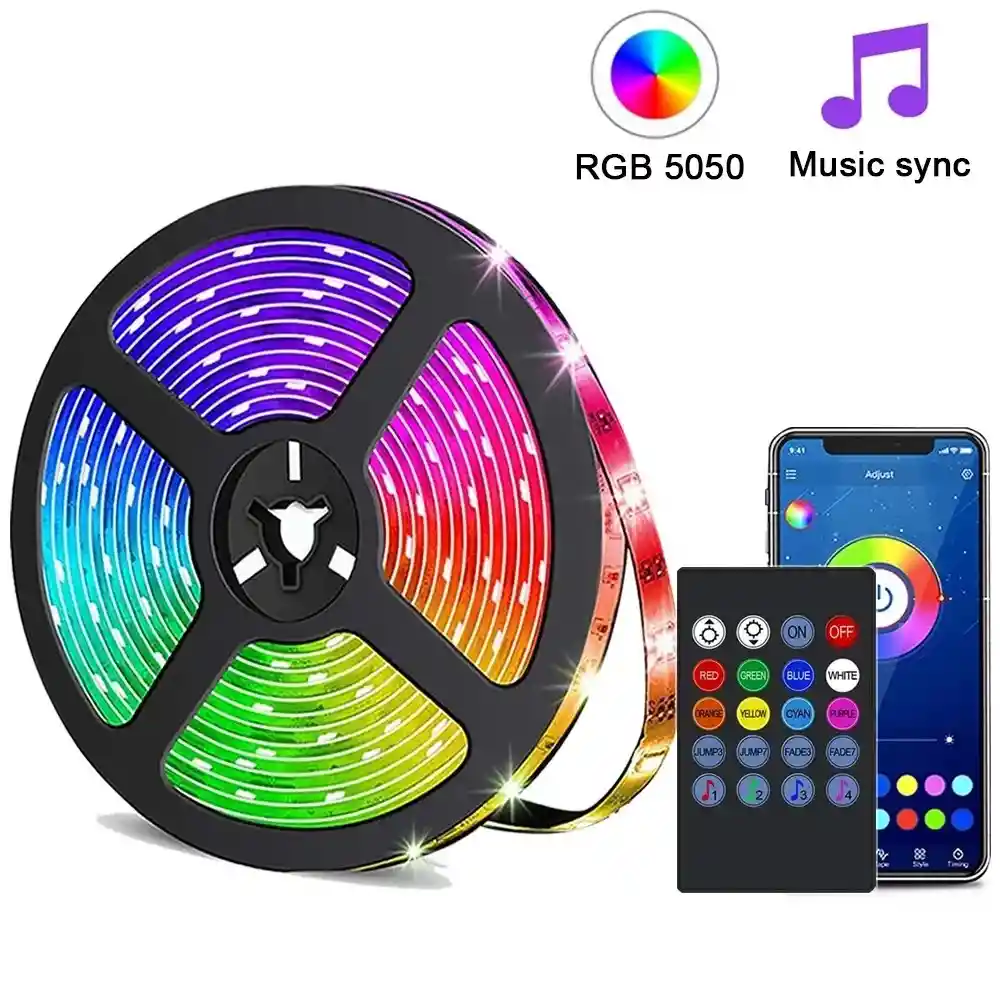 Cinta Luz Led 10 Metros Bluetooth + Control Remoto Rgb 2 Rollos