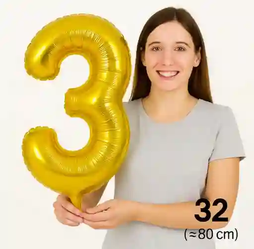 Globo Numero 3 Tres Dorado Grande Metalizado Tres (32" / 80 Cm)