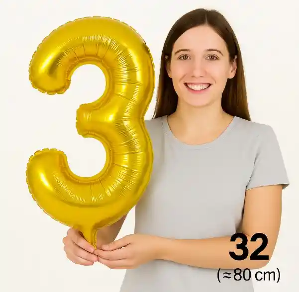 Globo Numero 3 Tres Dorado Grande Metalizado Tres (32" / 80 Cm)
