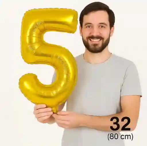 Globo Numero Cinco 5 Dorado Grande Metalizado (32" / 80cm)