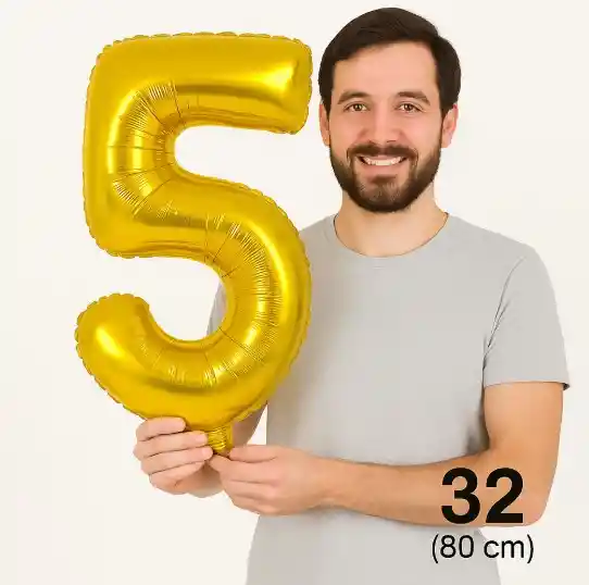 Globo Numero Cinco 5 Dorado Grande Metalizado (32" / 80cm)