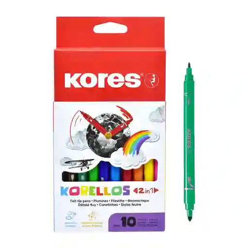 Plumones Kores Doble Punta 10 Colores