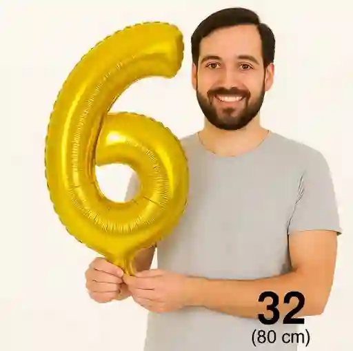 Globo Numero Seis 6 Dorado Grande Metalizado (32" / 80 Cm)
