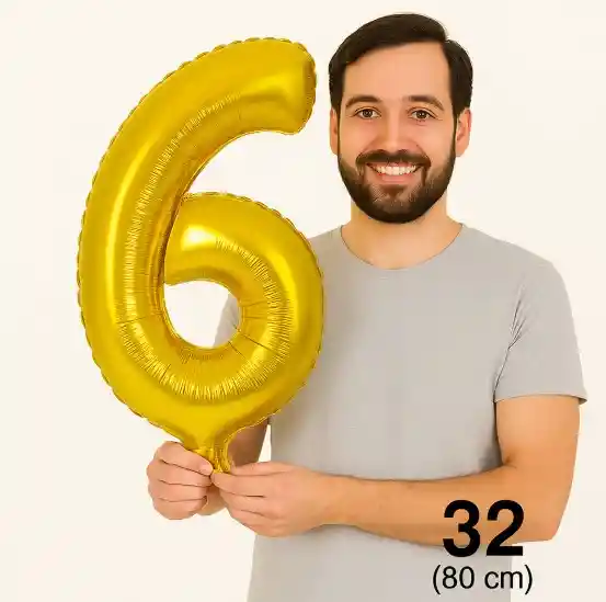 Globo Numero Seis 6 Dorado Grande Metalizado (32" / 80 Cm)