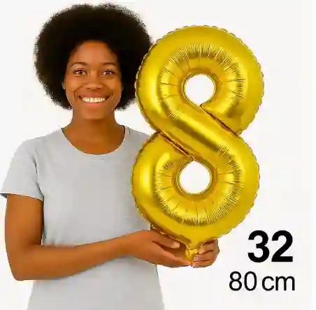 Globo Numero Ocho 8 Dorado Grande Metalizado (32" / 80 Cm)