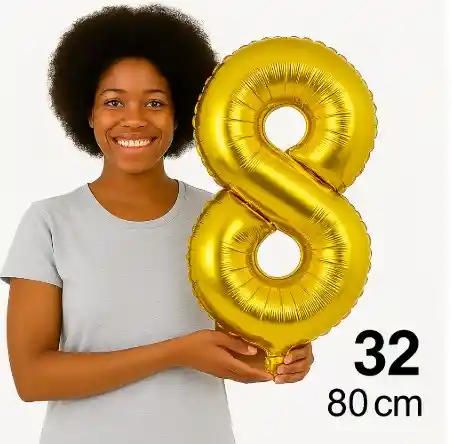 Globo Numero Ocho 8 Dorado Grande Metalizado (32" / 80 Cm)