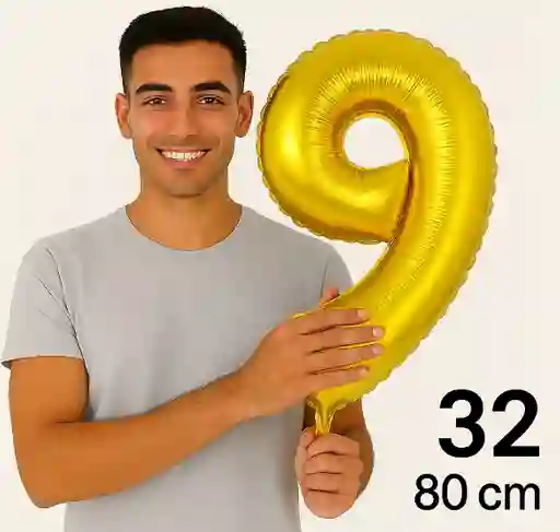 Globo Numero 9 Nueve Dorado Grande Metalizado 32" 80 Cm