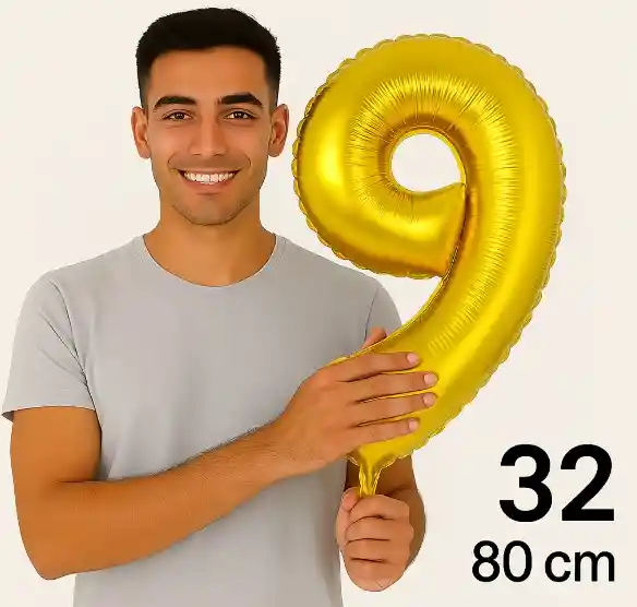 Globo Numero 9 Nueve Dorado Grande Metalizado 32" 80 Cm